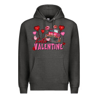 Charcoal Heather Hello Valentine Valentine's Day truck Premium Hoodie - FaDigitalArtStudio