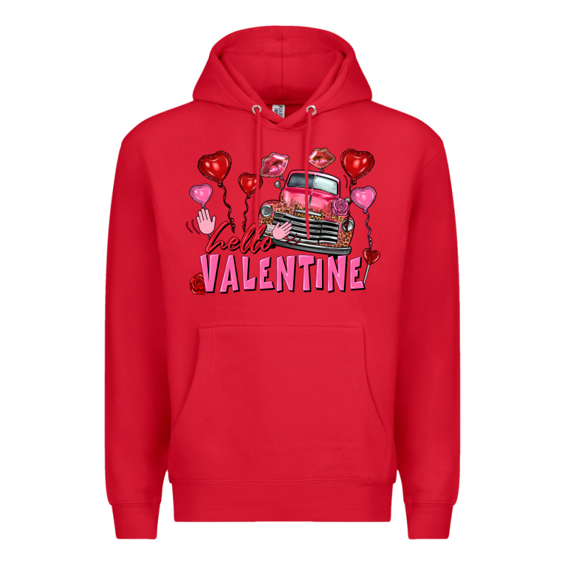 Hello Valentine Valentine's Day Truck Premium Hoodie by FaDigitalArtStudio | Teevron