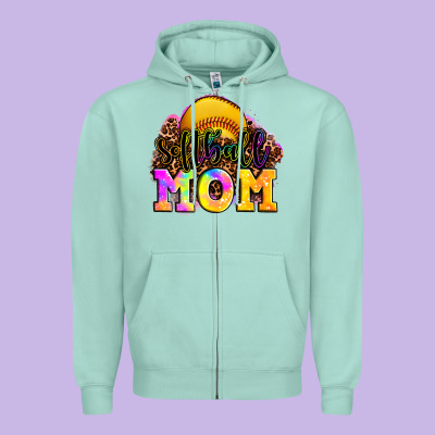 Softball Mom Zipper Hoodie Designed By Oliviacreatesart