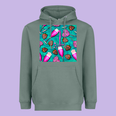 Valentines Day Champagne And Strawberry Heavyweight Hoodie Designed By Bundleandbundleshop