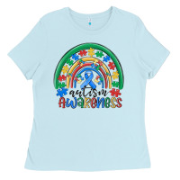 Baby Blue autism awareness rainbow Ladies Tee - MaliasSmallBusiness