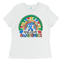 White autism awareness rainbow Ladies Tee - MaliasSmallBusiness