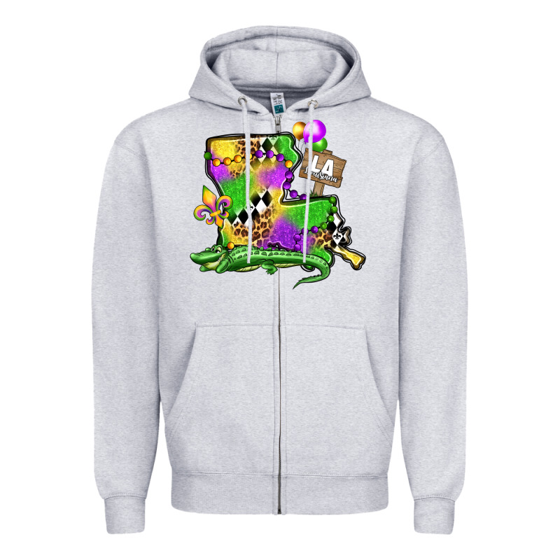 Louisiana Map Alligator Mardi Gras Olivia Zipper Hoodie by OliviaCreatesArt | Teevron
