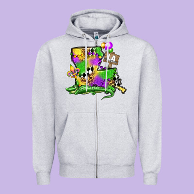 Louisiana Map Alligator Mardi Gras Olivia Zipper Hoodie Designed By Oliviacreatesart