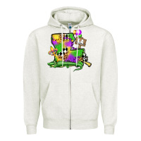 Oatmeal Heather louisiana map alligator mardi gras olivia Zipper Hoodie - OliviaCreatesArt