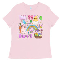 Bubblegum Pink easter hoppy bunny Ladies Tee - MaliasSmallBusiness