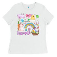 White easter hoppy bunny Ladies Tee - MaliasSmallBusiness