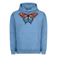 Pigment Pebble Blue Patriotic American Butterfly Urban Hoodie - LillyAllenDesigns
