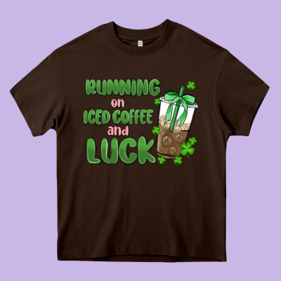 Iced Coffee And Luck Heavy Core Tee Designed By Maliassmallbusiness