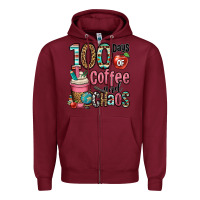 Burgundy hundred days of coffee and chaos Zipper Hoodie - OliviaCreatesArt