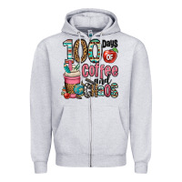 Heather Grey hundred days of coffee and chaos Zipper Hoodie - OliviaCreatesArt