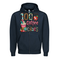 Navy hundred days of coffee and chaos Zipper Hoodie - OliviaCreatesArt