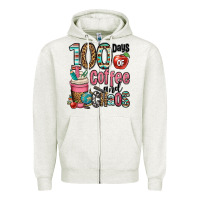 Oatmeal Heather hundred days of coffee and chaos Zipper Hoodie - OliviaCreatesArt