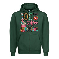 Sports Green hundred days of coffee and chaos Zipper Hoodie - OliviaCreatesArt
