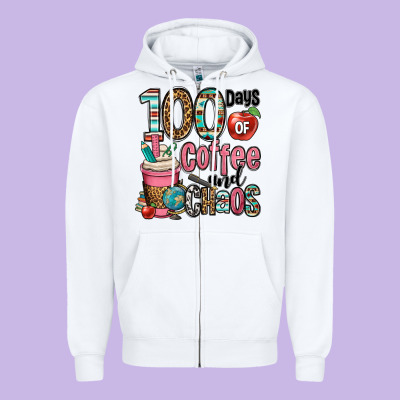 Hundred Days Of Coffee And Chaos Zipper Hoodie Designed By Oliviacreatesart