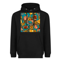 Black american football winner cup and helmet seamless pattern Heavyweight Hoodie - BundleAndBundleShop