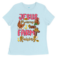 Baby Blue jesus praising and farm raising Ladies Tee - MaliasSmallBusiness