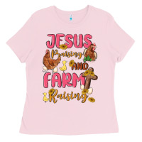Bubblegum Pink jesus praising and farm raising Ladies Tee - MaliasSmallBusiness