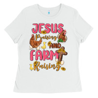 White jesus praising and farm raising Ladies Tee - MaliasSmallBusiness
