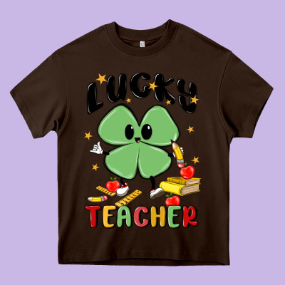 Lucky Teacher Heavy Core Tee Designed By Maliassmallbusiness