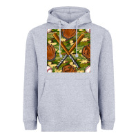 Heather Grey baseball bat and gloves with camouflage seamless pattern Heavyweight Hoodie - BundleAndBundleShop