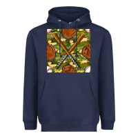 Navy baseball bat and gloves with camouflage seamless pattern Heavyweight Hoodie - BundleAndBundleShop