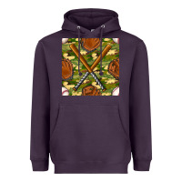 Plum baseball bat and gloves with camouflage seamless pattern Heavyweight Hoodie - BundleAndBundleShop