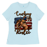Baby Blue cowboy up rodeo bucking bronco Ladies Tee - Jasminsmagicworld