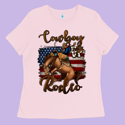 Cowboy Up Rodeo Bucking Bronco Ladies Tee Designed By Jasminsmagicworld