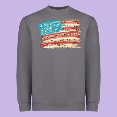 American Flag With Leopard Heavyweight Sweatshirt Designed By Howdyjamesfarm