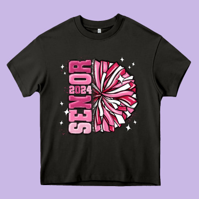 Senior 2024 Pink Cheer Heavy Core Tee Designed By Maliassmallbusiness