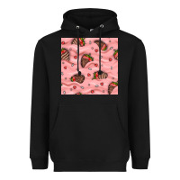 Black valentines day strawberries in cream seamless pattern Heavyweight Hoodie - BundleAndBundleShop