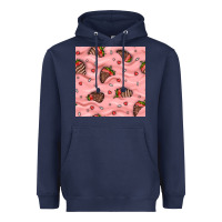 Navy valentines day strawberries in cream seamless pattern Heavyweight Hoodie - BundleAndBundleShop