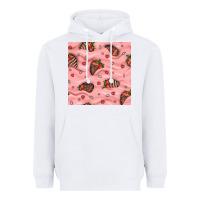 White valentines day strawberries in cream seamless pattern Heavyweight Hoodie - BundleAndBundleShop