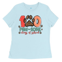 Baby Blue 100 pawsome days of school Ladies Tee - MaliasSmallBusiness