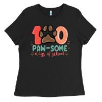 Black 100 pawsome days of school Ladies Tee - MaliasSmallBusiness