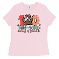 Bubblegum Pink 100 pawsome days of school Ladies Tee - MaliasSmallBusiness