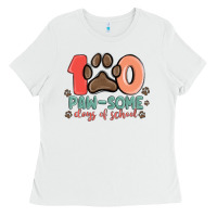 White 100 pawsome days of school Ladies Tee - MaliasSmallBusiness