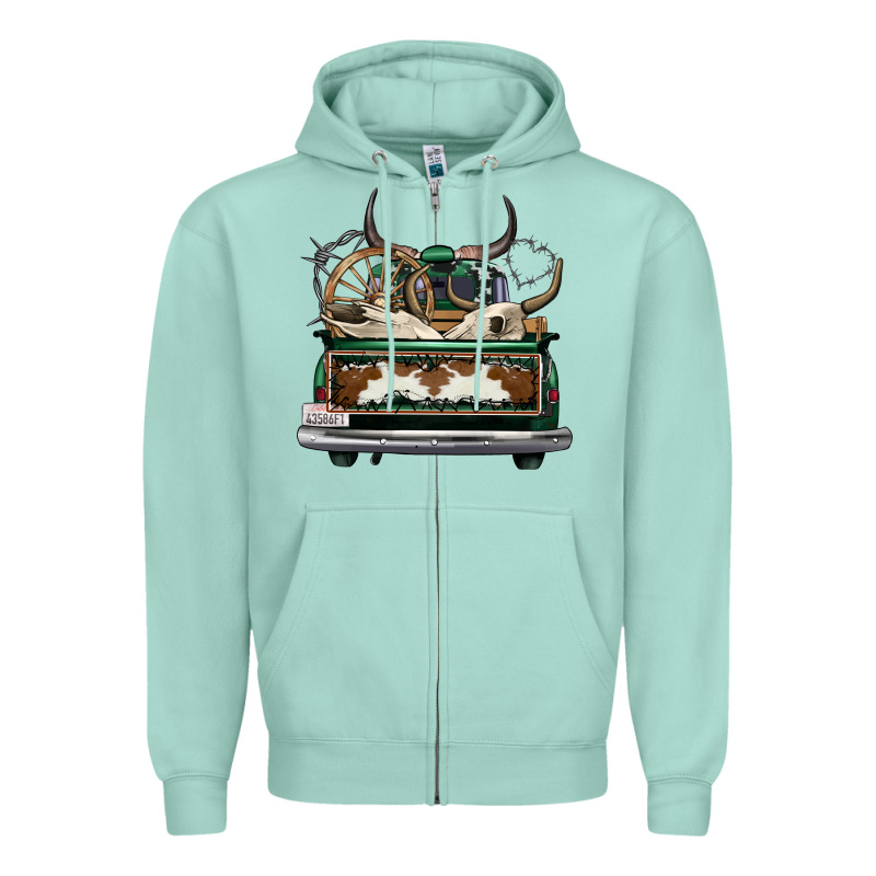 Cowhide And Hunter Truck Olivia Zipper Hoodie by OliviaCreatesArt | Teevron
