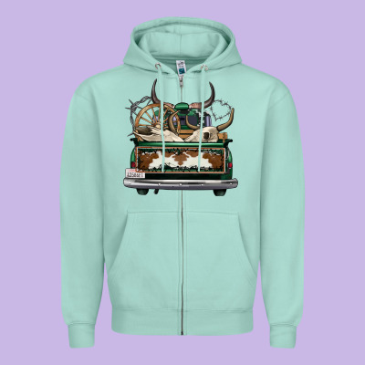 Cowhide And Hunter Truck Olivia Zipper Hoodie Designed By Oliviacreatesart