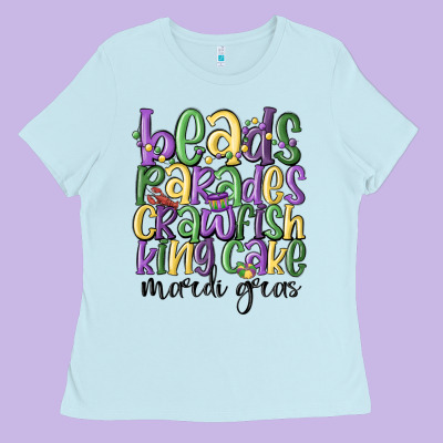 Beads Parades Crawfish King Cake Mardi Gras Ladies Tee Designed By Maliassmallbusiness