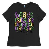 Black beads parades crawfish king cake mardi gras Ladies Tee - MaliasSmallBusiness