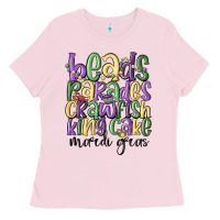 Bubblegum Pink beads parades crawfish king cake mardi gras Ladies Tee - MaliasSmallBusiness