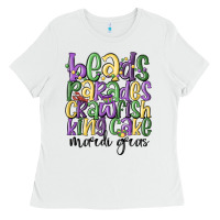 White beads parades crawfish king cake mardi gras Ladies Tee - MaliasSmallBusiness