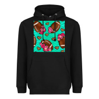 Black american football roses and hearts seamless pattern Heavyweight Hoodie - BundleAndBundleShop