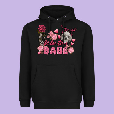 Valentine Babe Valentine's Day Skull Heavyweight Hoodie Designed By Fadigitalartstudio