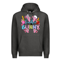 Charcoal Heather Easter Teacher bunny Premium Hoodie - OliviaCreatesArt