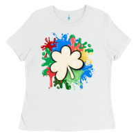 White st patricks day shamrock autism Ladies Tee - MaliasSmallBusiness