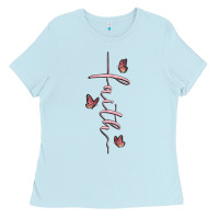 Baby Blue faith cross Ladies Tee - MaliasSmallBusiness