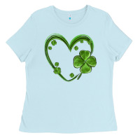 Baby Blue st patricks day shamrock heart Ladies Tee - MaliasSmallBusiness